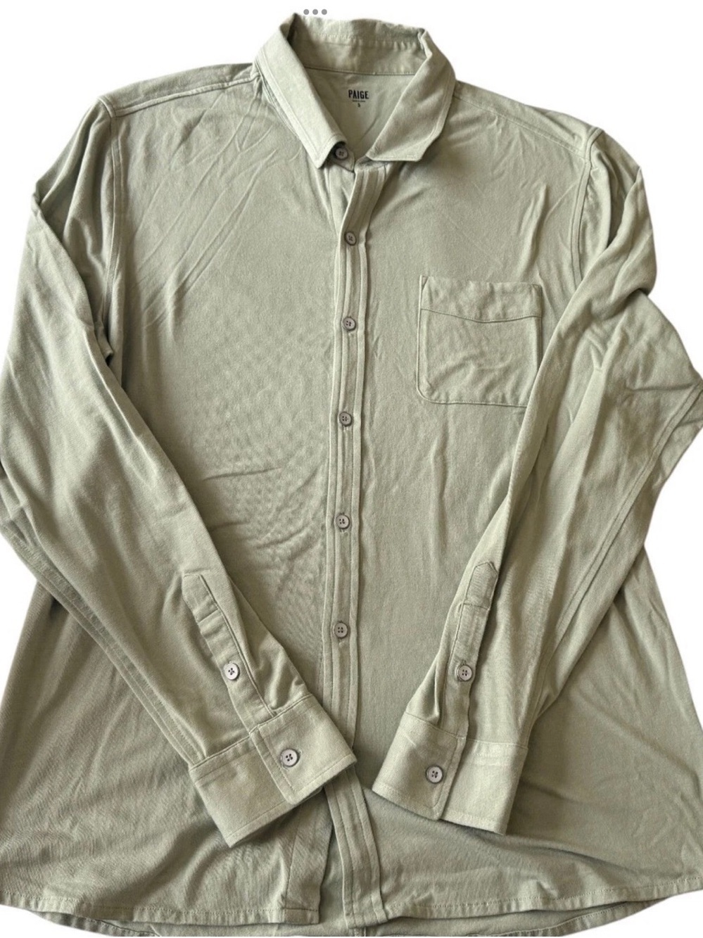 PAIGE Mens Stockton Button Up Shirt In Seagrass Size S Long Sleeve